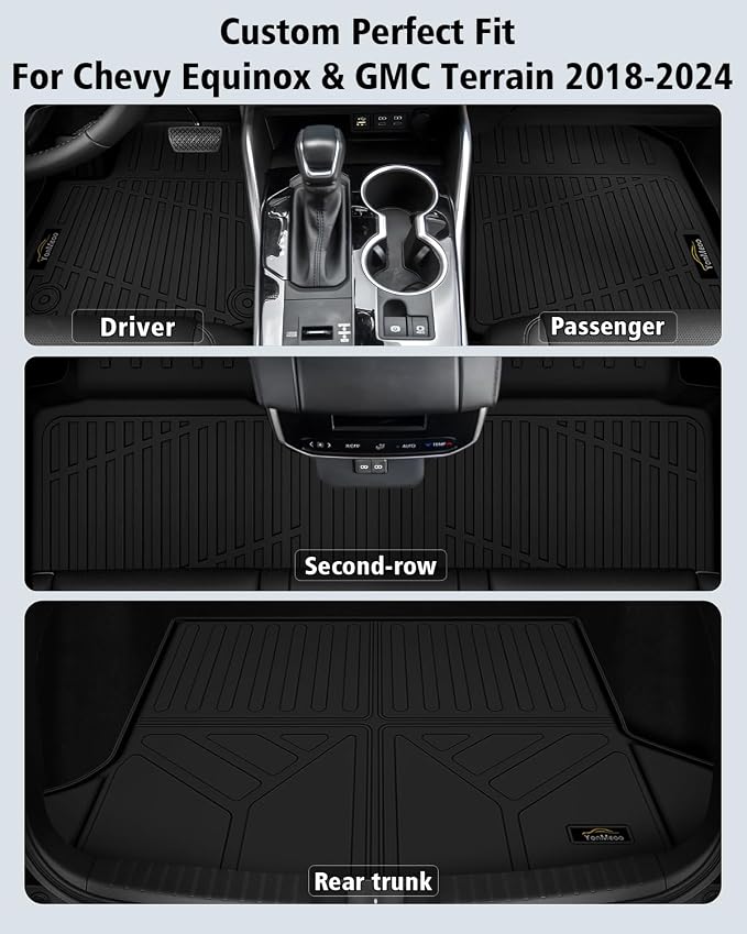 Floor Mats & Cargo Liner Custom for Chevy Equinox 2018-2024 (Only Gas) /GMC Terrain, Door Sill Guards, All Weather TPE 1st & 2nd Row & Trunk Mat Floor Liners for Chevrolet Equinox Accessories, Black