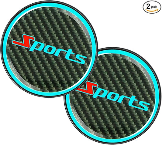2 PCS Car Cup Coasters, Luminous Car Coasters, 2.83" Carbon Fiber Non-Slip Insert Coaster, Universal for Most Cars (Sport)