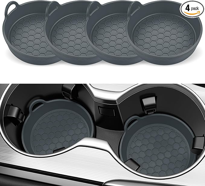 SINGARO Car Cup Holder Coaster, 4PCS Silicone Cup Holder Insert, Universal Non-Slip Cup Holders, Car Interior Accessories for Women and Man, Grey