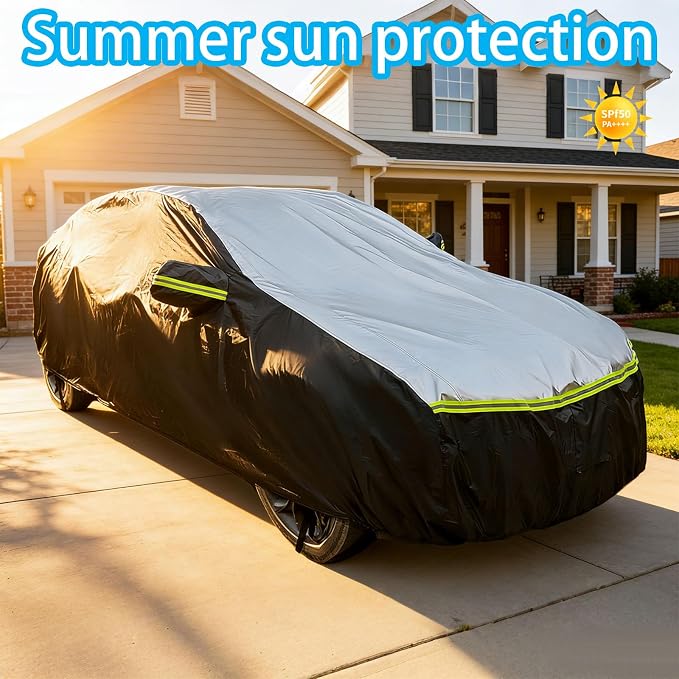 Car Cover Waterproof All Weather for Large SUV,100% Outdoor Rain UV Dust Protection. For Nissan Pathfinder, Ford Explorer/Flex，Cadillac XT6，Infiniti QX60/QX70，Kia Borrego/EV9 (SUV Length 196-208 inch)