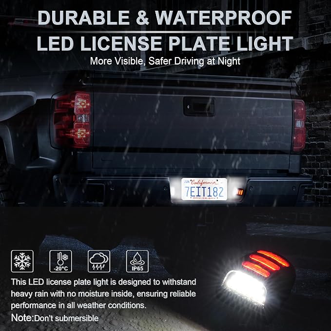 LivTee License Plate Light, Tag Lights for License Plate, 2PCS LED License Plate Light Assembly, Fits for Chevrolet, Fits for Silverado, Fits for GMC, Fits for Cadillac, Xenon White with Red Stripes