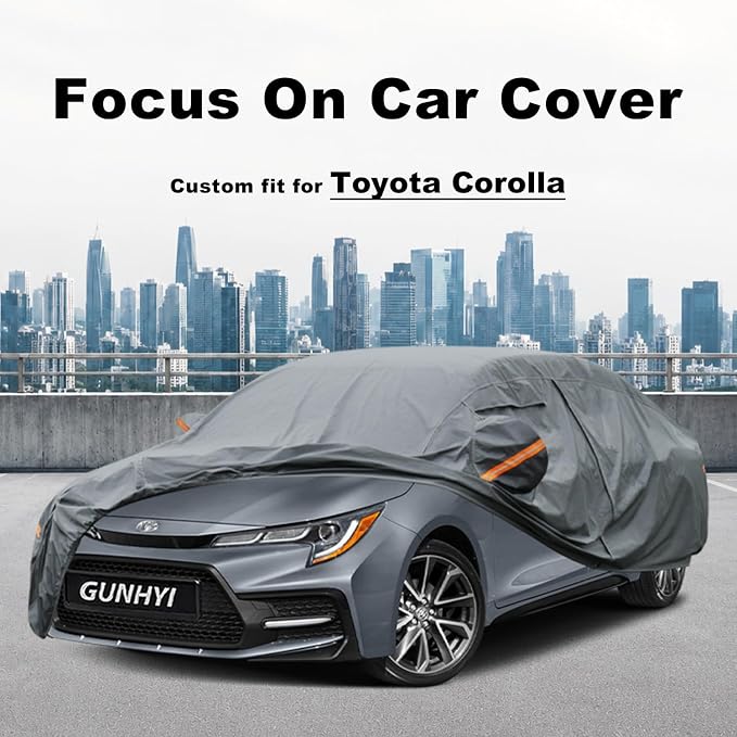 GUNHYI Premium Car Cover Custom Fit Toyota Corolla (2006-2026), 16 Layers Heavy Duty Car Cover Waterproof All Weather with Zipper Door for Sun Rain Snow Dust Uv Protection
