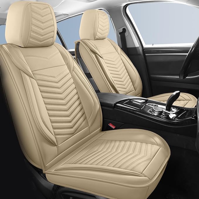 HChengkikz Nappa Leather Car Seat Covers Full Set, Beige Car seat Protector 5 Seats, Waterproof Car Seat Cushion, Universal Automotive Seat Covers Fit for SUV Truck Pick-up Sedan, Front and Rear | Easy Maintenance, Airbag Compatible, Universal Fit For ...