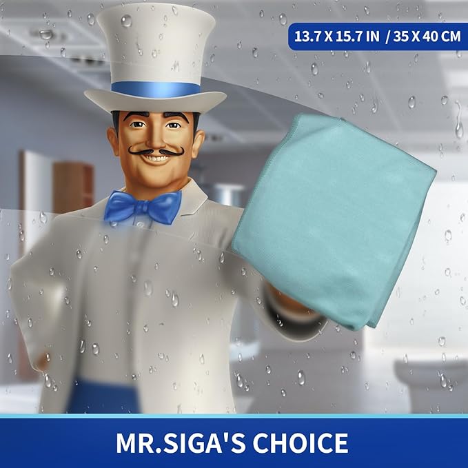 MR.SIGA Ultra Fine Microfiber Cloths for Glass, Pack of 12, 35 x 40cm 13.7" x 15.7" | Lint free window cleaning cloths, ultra fine microfiber polishing cloths, 35 x 40 cm(13.8 x 15.7 inch)