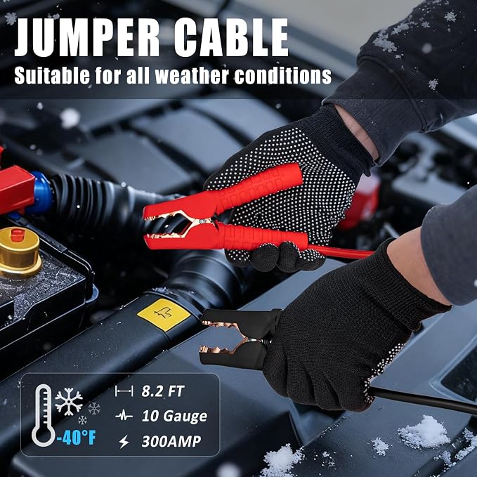 Roadside Emergency Car Kit Winter Road Trip Assistance Vehicle Safety Kit with Air Comperss, Detachable Snow Shovel, Jumper Cables, Tow Strap