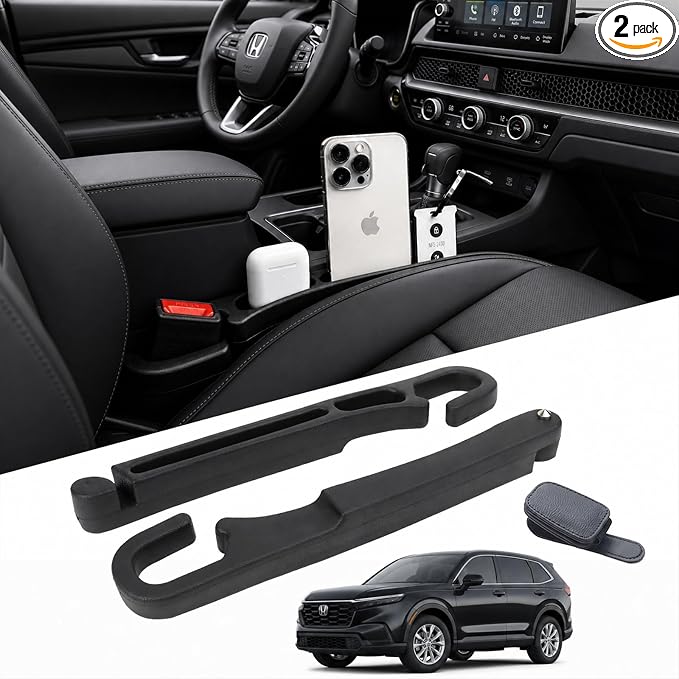 2 PCS Car Seat Gap Filler Compatible with Honda CR-V, HR-V, Pilot, Passport Accessories, Seat Gap Organizer with Emergency Glass Breaker & 1 Sunglasses Holder, Black