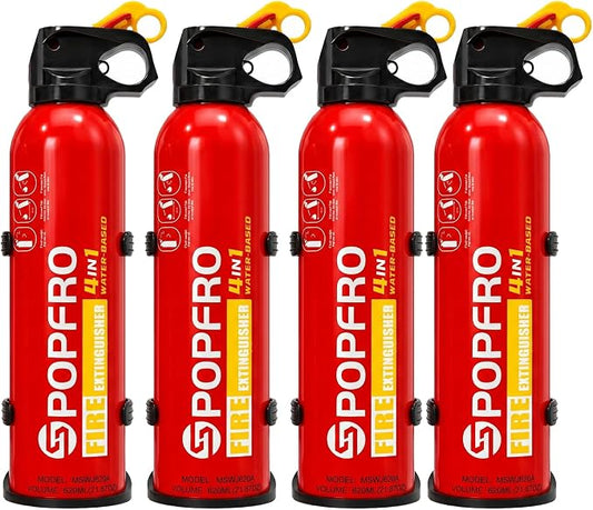 4PACK POPFRO 4-in-1 Small Fire Extinguisher for Home, Garage, Kitchen, Car | For Electric, Textile and Grease Fires | Non-Toxic, Easy Clean | Wall Mount Incl (4 pack)
