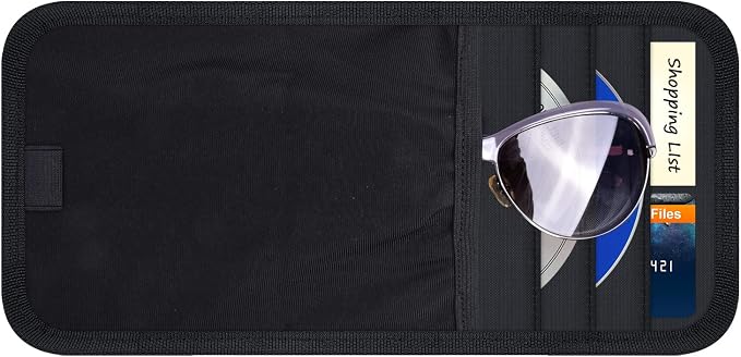 Wisdompro Car Sun Visor Storage Pouch, Sunglasses Bag & 3 CD Sleeves, Black | with Pen Holder and Elastic Strap, Auto Sunvisor Organizer Pocket for Glasses, Document, Card, DVD, Papers, Receipts