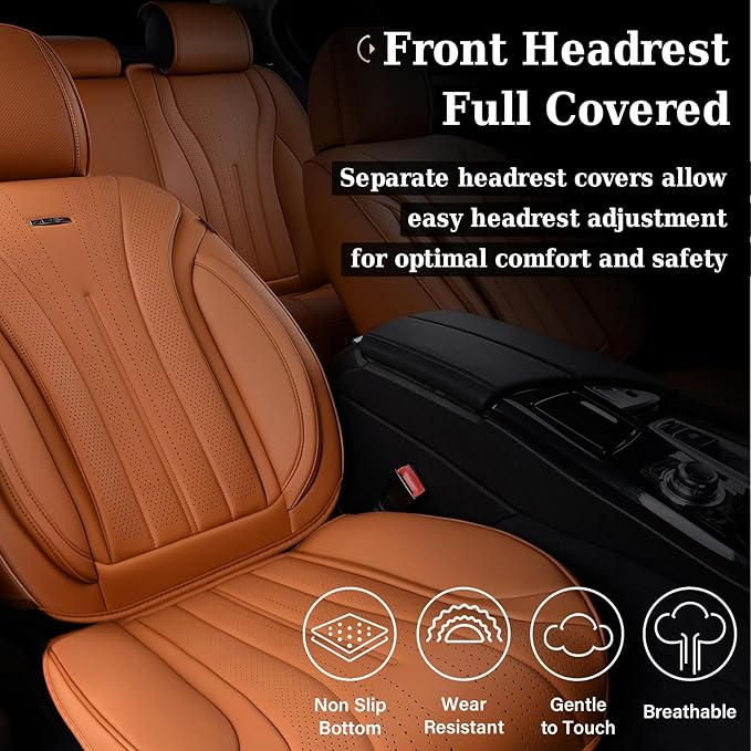 Coverado Brown Seat Covers for Front Seat, Premium Leather Seat Covers for Cars,Waterproof Car Seat Protectors, Car Seat Cushions Universal Seat Covers Fit for Most Cars