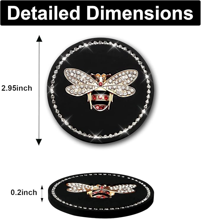 Bling Cup Holder Insert Coaster- 2.75 inch Silicone Anti-Slip Shockproof, Universal Fashion Car Interior Accessories for Women (Bee, 4 PCS)