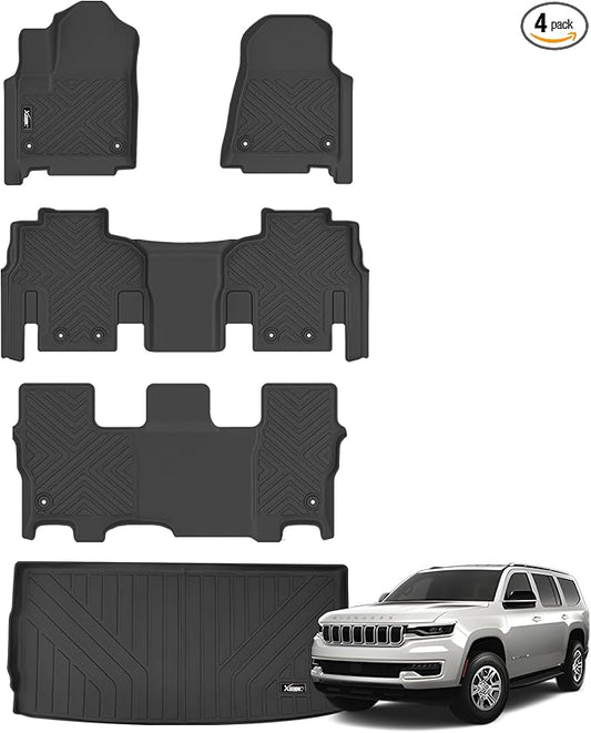 Floor Mats & Trunk Mat for 2022-2025 Jeep Wagoneer 8 Seats (Not for L) | All Weather TPE Protection 3 Rows Floor Liners Full Set with Cargo Liners for 2025 Jeep Wagoneer Accessories