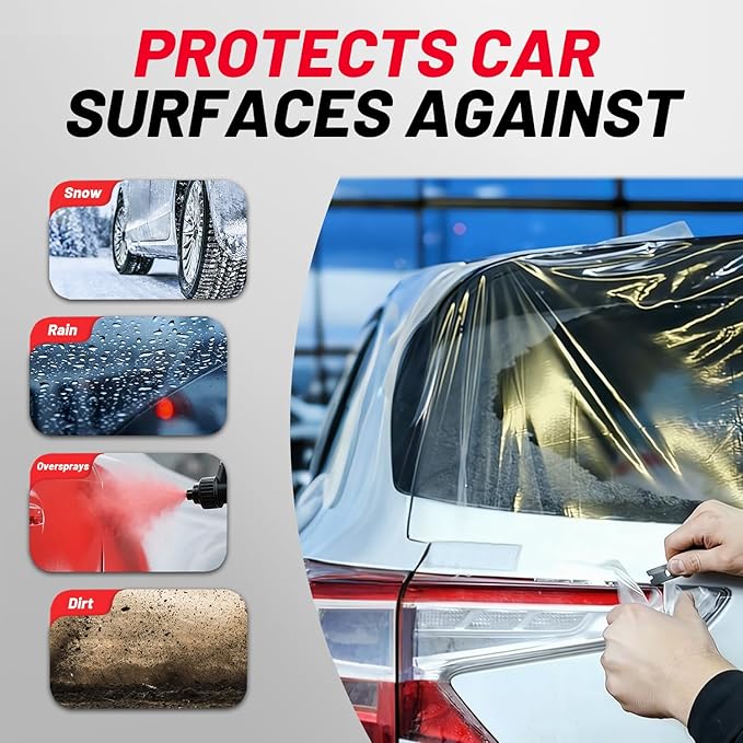 Crash Wrap Film 36-inch x 120-foot Roll 1-Pack Clear Plastic Protector Self-Adhesive Plastic for Auto Collision, Weather, Dust Protection, Broken Windows Windshields