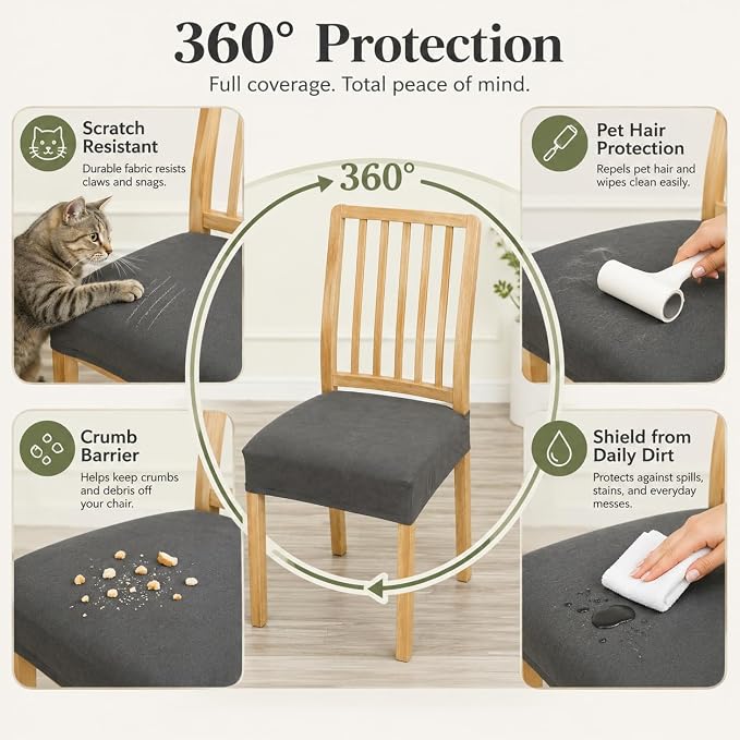 NILUOH Waterproof Seat Covers for Dining Room Chairs Set of 4, Stretch Chair Seat Slipcovers Dining Chair Cover Removable Washable Chair Protctor Cover, Rear Covers (Light Gray)