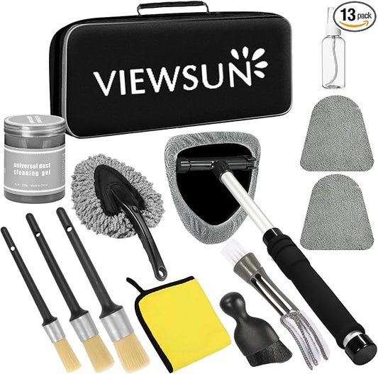 Windshield Cleaner Tool, 13Pcs Car Interior Cleaning Kit, Car Detailing Kit Interior Cleaner, Car Detailing Brushes, Car Cleaning Gel, Inside Cleaning Supplies Accessories for Women Men