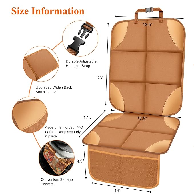 Car Seat Protector, Carseat Seat Protectors with Thick Padding and Upgraded Non-Slip Backing, Waterproof Seat Protector Under Baby Car Seat, 600D Fabric Car Seat Covers for Baby, 2PCS, Tan