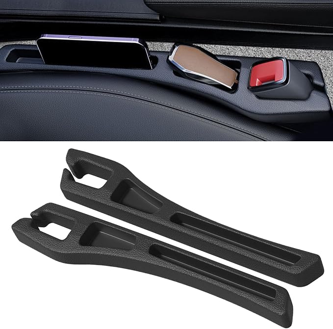 2PCS Car Seat Gap Filler Organizer, Multifunctional Car Gap Filler Organizer Storages Function for Storing Phones Keys Cards, Universal No Drop Seat Guard for Cars ﻿ (Black)