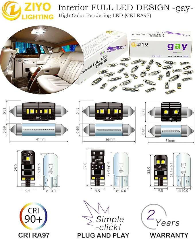 ZIYO ZPL2415- (15 Bulbs) Deluxe Interior LED Light Kit 6000K Xenon White Upgrade Dome Light Bulbs Replacement for Chrysler 300 / 300C 2005-2010