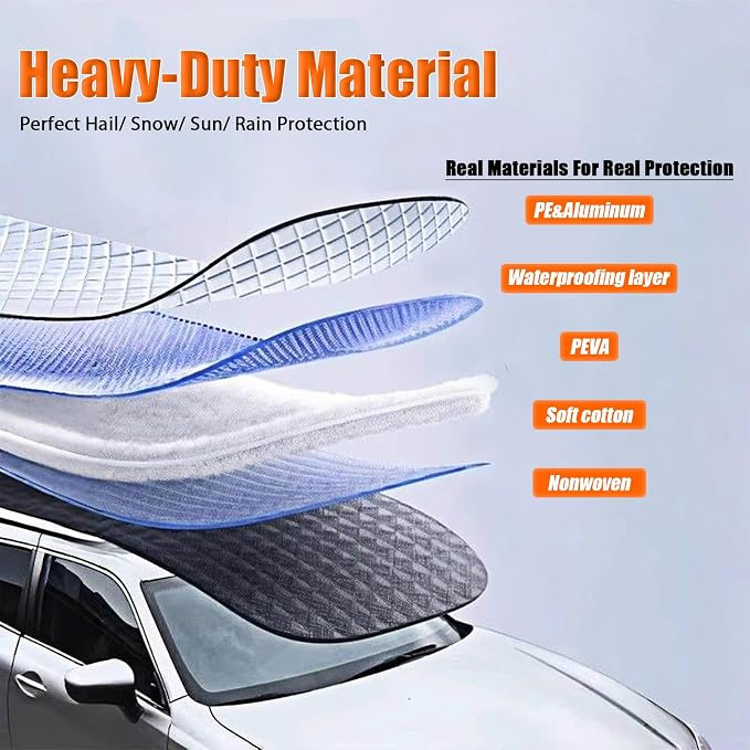 Hail Protector Car Cover, 7 Layers Thickened Heavy Duty Car Covers for Automobiles, All Weather Season, Anti-Hail UV Protection Snowproof Outdoor Full Cover, Universal Fit Sedan 186" to 193"(Silver)