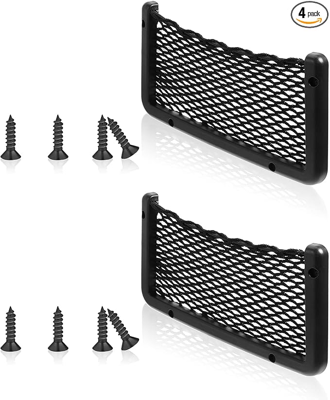 Frienda 4 Pcs Boat Storage Net Bag, ABS Plastic Car Framed Mesh Net Holder, Phone & Cargo Organizer with Screws for Auto, Rv, Boat, Pontoon, Truck Pocket Storage (9 x 4 Inch)