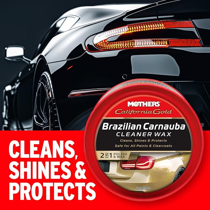 Mothers California Gold Brazilian Carnauba Cleaner Wax, 12 oz. Paste, 05500 | Cleans & Waxes in One Step, Removes Oxidation & Swirls, Premium Carnauba Shine & Protection for All Paint Finishes