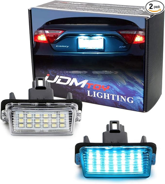 iJDMTOY Ice Blue Full LED License Plate Light Kit Compatible With Toyota Camry Highlander Prius C Avalon Yaris, By 18-SMD Aqua LEDs & Can-bus Error Free