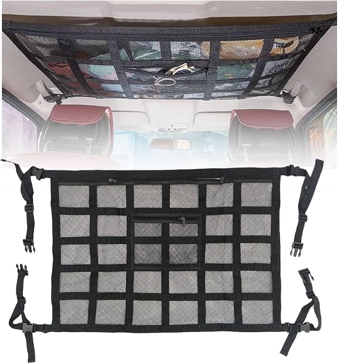 Car Ceiling Cargo Net for Buick Envision Plus 2021-2026 Car Roof Storage Mesh Bag Adjustable Roof Storage Organizer Double-Layer Mesh Pocket Accessories