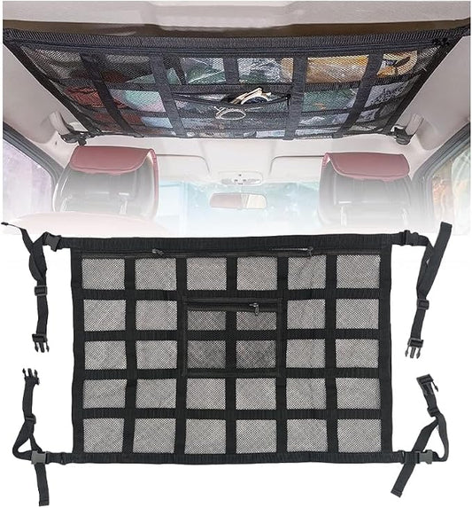 Car Ceiling Cargo Net for Subaru Forester 2018-2026 Car Roof Storage Mesh Bag Adjustable Roof Storage Organizer Double-Layer Mesh Pocket Accessories