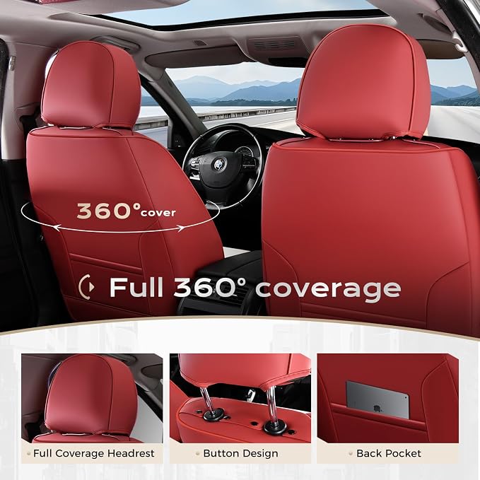 Coverado Car Seat Covers, Seat Covers for Cars, Waterproof Leather Auto Seat Protectors, Leather Car Seat Cushion, Car Interiors Accessories Universal Fit for Most Cars