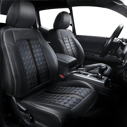 Carlimeki Leather Seat Covers Custom Fit for Tacoma Gen 3rd (2016-2023) | For Double & Crew Cab only - Fits SR, SR5, Limited, TRD Pro, TRD Sport, TRD Off-Road, Trail Special Edition - Fully Covered