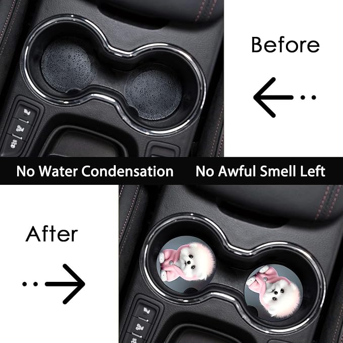 2 Pack Dog Car Cup Holder Coasters Universal Neoprene Coasters | 2.75" Universal Size Anti Slip Rubber Mat, Auto Cup Holder Accessories for SUV Truck, Gifts for Dog Lovers Women Men Mom