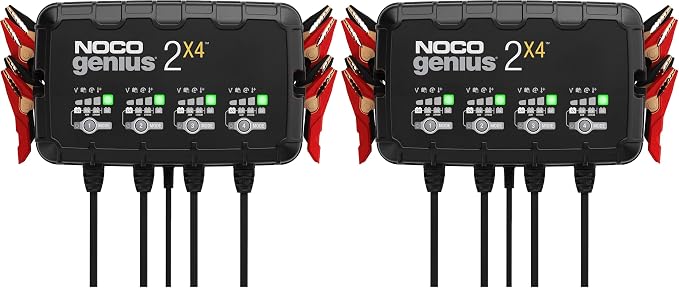 NOCO GENIUS2X4:8A 4-Bank Smart Battery Charger(2A/Bank) -6V/12VAutomatic Maintainer,Trickle Charger & Desulfator Overcharge Protection & Temperature Compensation–for Lead-Acid & Lithium(Pack of 2)