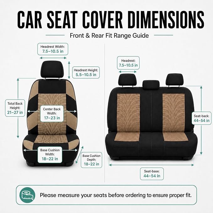 FH Group Car Seat Covers Full Set Premium Cloth - Universal Fit, Automotive, Low Back Front Washable Seat Covers, Airbag Compatible, Split Bench Rear Seat for SUV, Sedan Beige