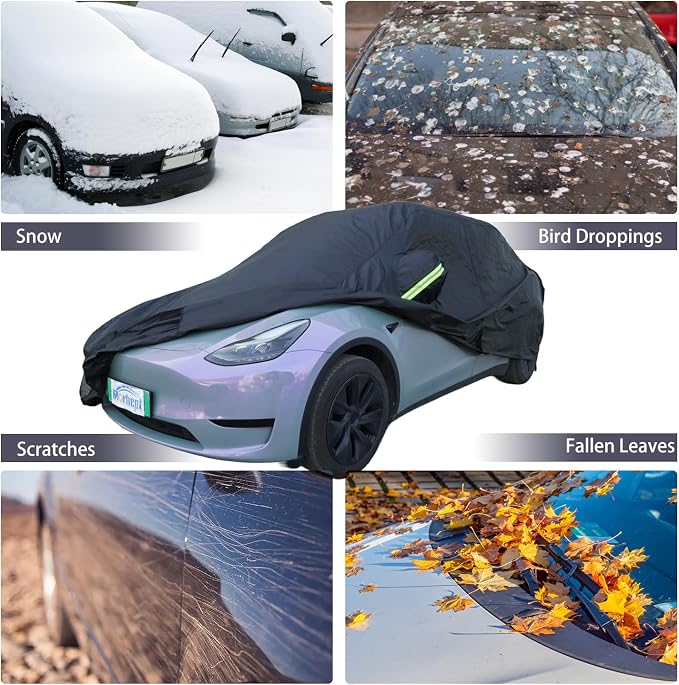 Car Cover for Tesla Model Y Waterproof Outdoor Cover | Custom Fit, All Weather Protection, Charge Port Opening, Door Zipper Design, Windproof, UV Protection
