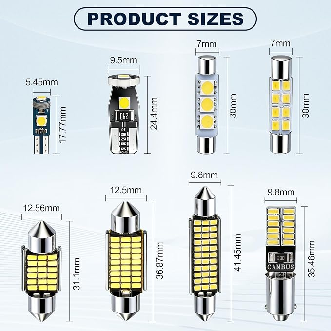 Spurtar 42PCS Interior Car Lights Superior Brightness White Dome Map Tail Cab Lights Bulb Kit Set T5 T10 28mm 31mm 36mm 41mm BA9S 6612F 194 LED Bulb for Trunk Cargo Door Courtesy License Plate Light