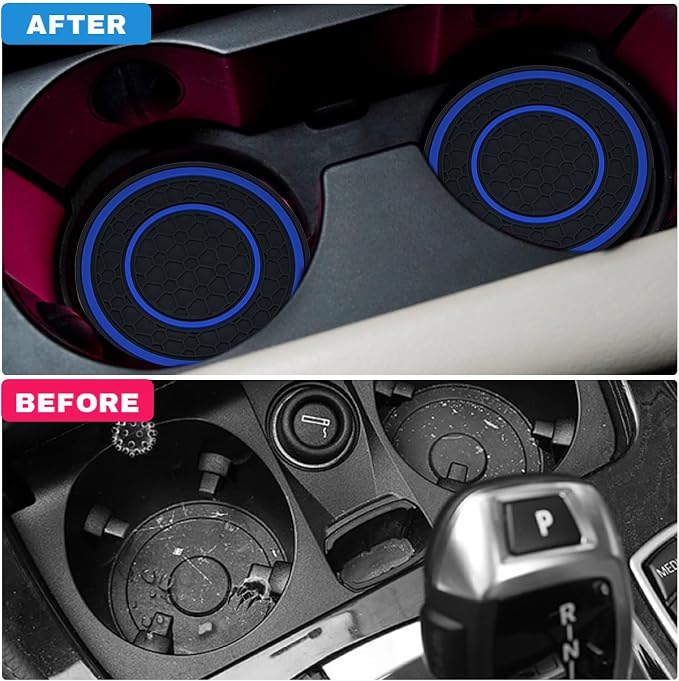 4 Pack Car Coasters for Cup Holder, 2.75 Inch Universal Auto Waterproof Coasters Silicon Insulation Cup Mats,No-Slip Anti Dust Insert Coaster for Woman Man, Suit for Vehicle Interior (Black/Blue)