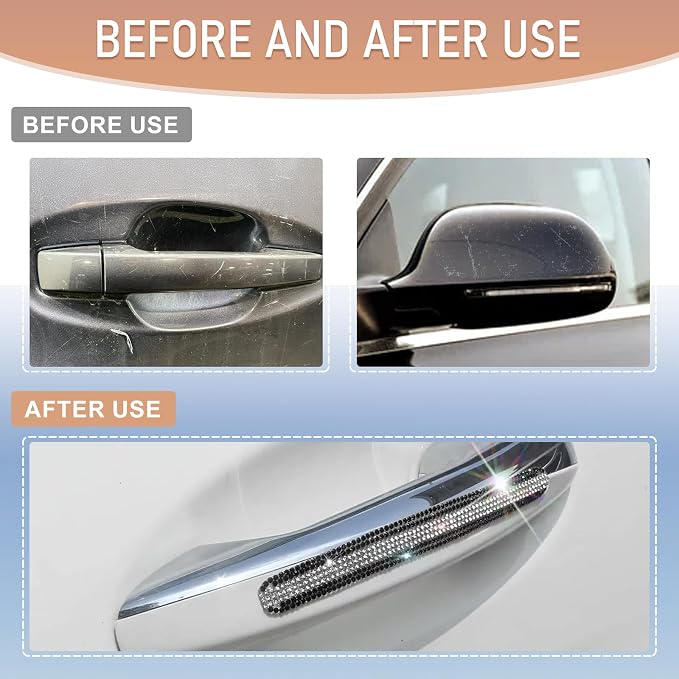 10 PCS Bling Car Door Handle Protector, Shiny Crystal Rhinestone Anti-Scratch Universal Cars Door Handle Protective Cover, Glitter Auto Accessories for Women (Black and White)