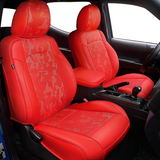 Carlimeki Leather Seat Covers Custom Fit for Tacoma Gen 3rd (2016-2023) | For Double & Crew Cab only - Fits SR, SR5, Limited, TRD Pro, TRD Sport, TRD Off-Road, Trail Special Edition - Fully Covered