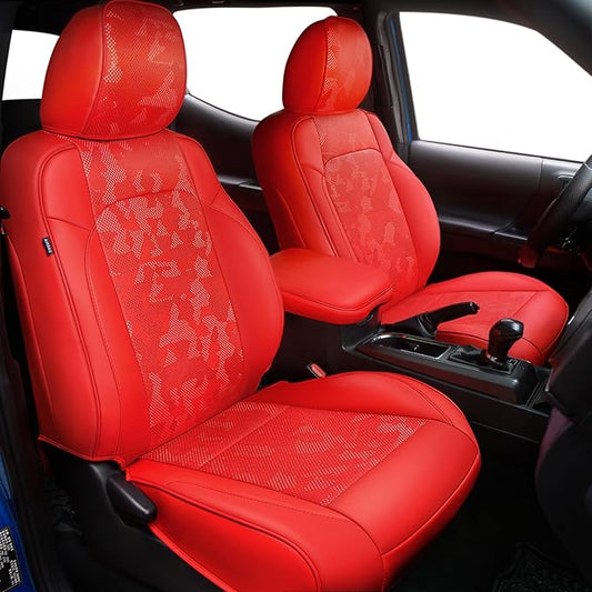 Carlimeki Leather Seat Covers Custom Fit for Tacoma Gen 3rd (2016-2023) | For Double & Crew Cab only - Fits SR, SR5, Limited, TRD Pro, TRD Sport, TRD Off-Road, Trail Special Edition - Fully Covered