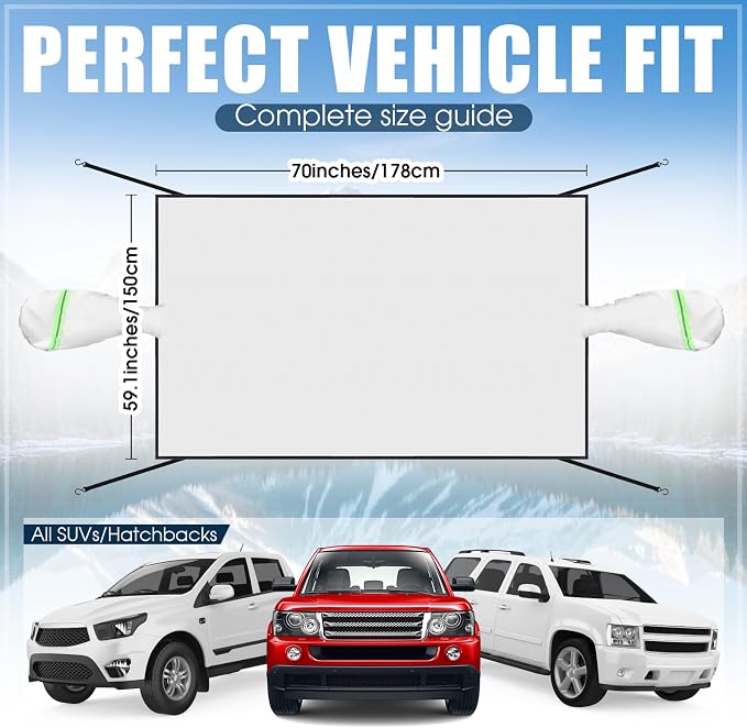 Canchiing Silver Car Half Car Cover Auto Sun Heat and UV Rays Blocker Foldable Automotive Front Windshield Sunshade Protector Easy Installation with Straps Fits Cars Sedan SUV(70" X 59",SUV)