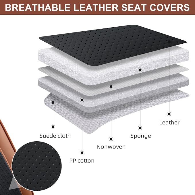 Car Seat Covers Full Set, Breathable Leather Automotive Front and Rear Seat Covers, Car Seat Protectors Full Set,Universal Automotive Vehicle Seat Cover for Most Sedan SUV Pick-up Trucks, Brown&Black