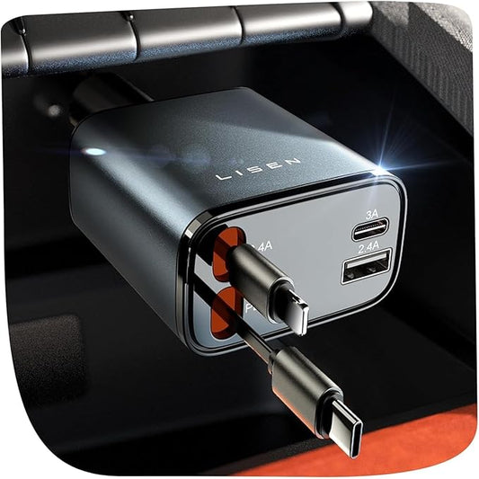 LISEN Retractable Car Charger [RV Power Adapters ] for iPhone 17 USB C Charger Fast Charging, Travel Essentials Gifts for Women Men, Early Today 2025