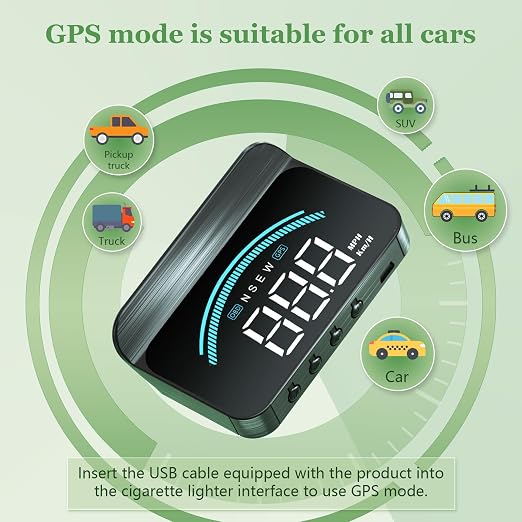 AZIJYV Heads Up Display for Cars M11,Universal OBD+GPS Digital Speedometer Dual System 3.5 Inches HUD with Speed,Water Temperature,Driving Mileage,Overspeed Alarm,Suitable for All Cars