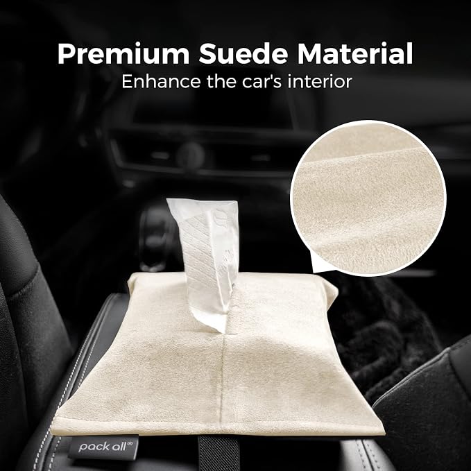pack all Car Tissue Holder, Premium Microsuede Sun Visor Napkin Dispenser, Wipes Case for Backseat, Vehicle Accessories (Beige)