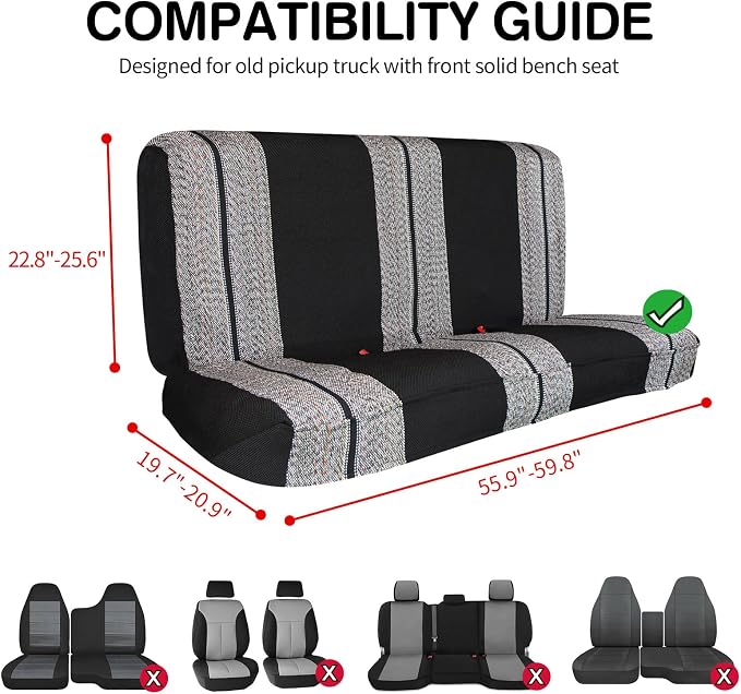 Leader Accessories Saddle Blanket Full Size Truck Bench Seat Cover,Black | Solid Bench Seat Cover for Pickup SUVs, Heavy-Duty Woven Fabric Protect Dirt, Stains, Universal Fits Ford, Chevrolet, Dodge