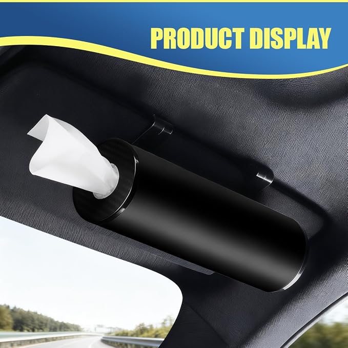 Car Tissue Holder, Cylinder Tissue Box, Refillable Travel Tissues Container, Portable Vehicle Tissue Case for Car Sun Visor, Backseat, Cup Holder, Universal for Cars Office Home (Black)