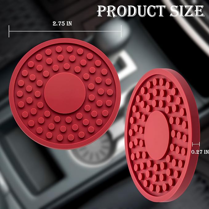 2 Pack Anti-Slip Car Cup Holder Mat – 2.75 Inch Silicone Drink Coaster, Secure Fit for Cars & Trucks – Cute Interior Decor for Women & Girls (Red)