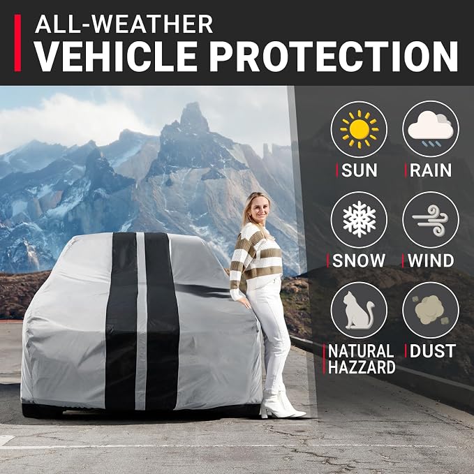 iCarCover Premium Plus Car Cover Waterproof All Weather Rain Snow UV Sun Protection, BMW Z3, Z4, Crossfire, Pontiac Solstice, Miata MX-5, Size C20 (See Size Chart) Stripe - Gray/Black