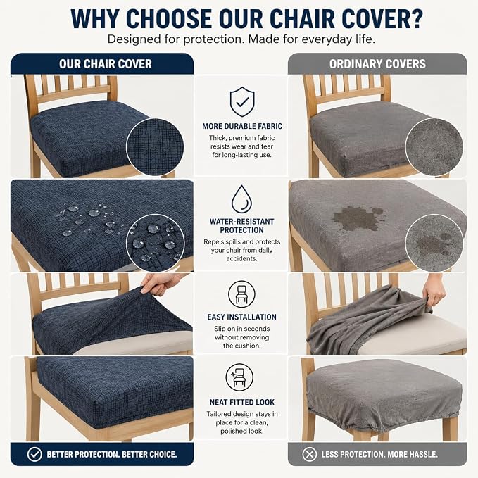 NILUOH Waterproof Seat Covers for Dining Room Chairs Set of 4, Stretch Printed Chair Seat Slipcovers Dining Chair Cover Removable Washable Chair Protctor Cover, Rear Covers
