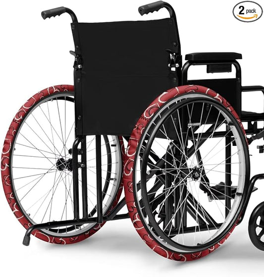 Cute Red Heart Wheelchair Wheel Covers for Valentines Day 2 PCS Wheelchair Tyre Covers Neoprene Wheel Cover for Transport