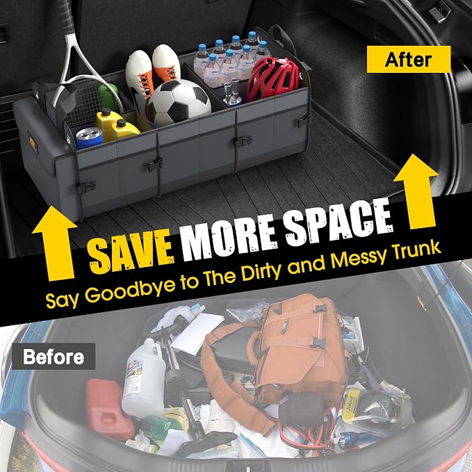 MIKKUPPA Car Trunk Organizer for SUV, 100L, Premium Material, Gray | Collapsible Heavy Duty Large Car Organizer, Sturdy Trunk Storage for Car with Adjustable Straps and Non Slip Bottom